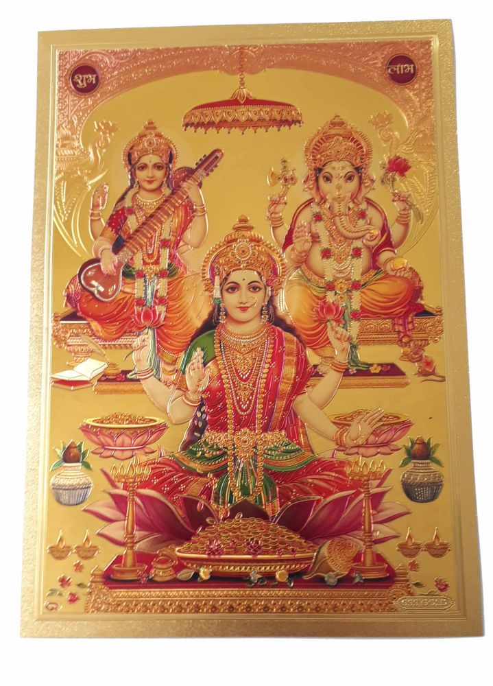 Gravura/litografia . Lakshmi, Saraswati & Ganesha
